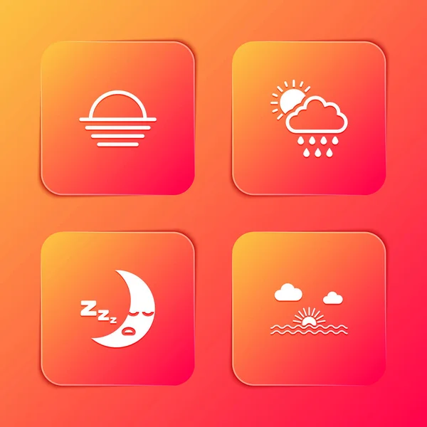 Sonnenuntergang Wolke Mit Regen Und Sonne Mondsymbol Und Symbol Vektor — Stockvektor