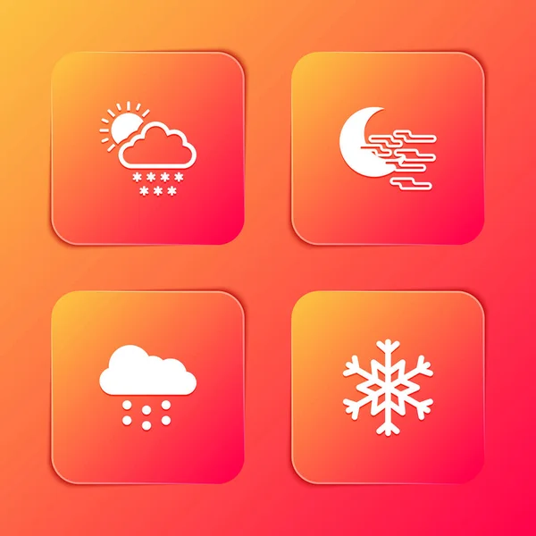 Set Wolke Mit Schnee Und Sonne Nebelmond Und Schneeflockensymbol Vektor — Stockvektor