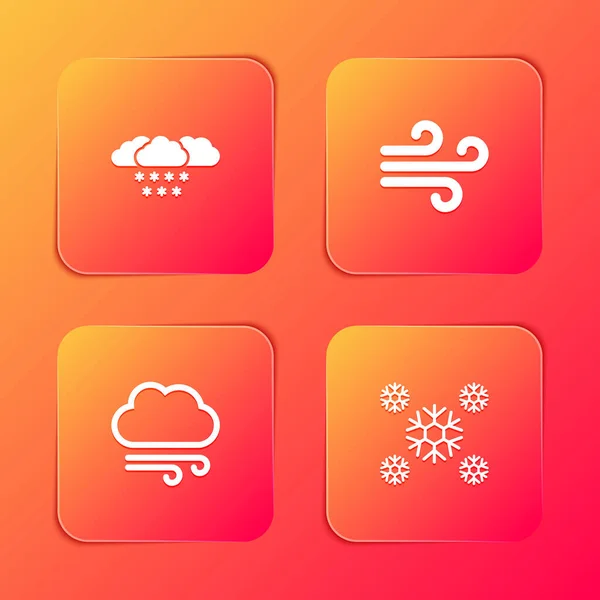 Set Cloud Snow Wind Windy Weather Snow Icon Vector — Stock Vector