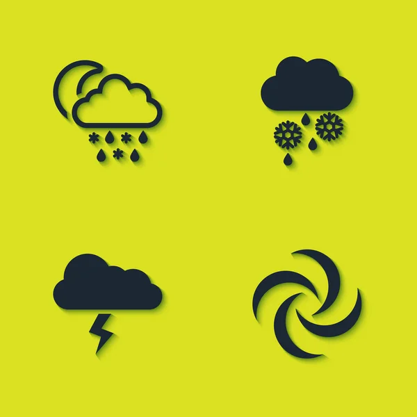 Establecer Nube Con Nieve Lluvia Luna Tornado Tormenta Icono Vector — Vector de stock