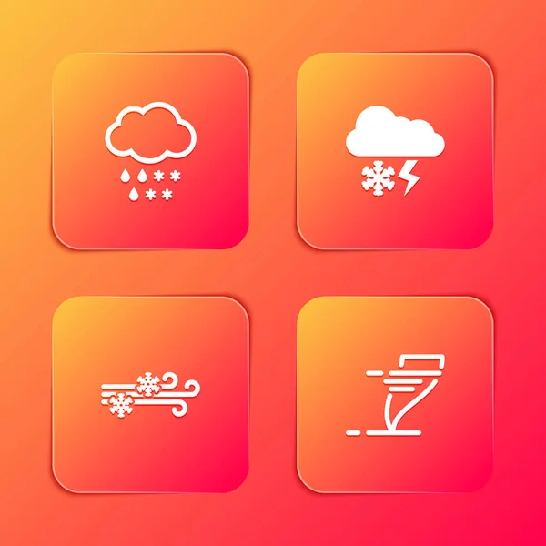 Set Cloud Snow Rain Lightning Wind Tornado Icon Vector — Stock Vector