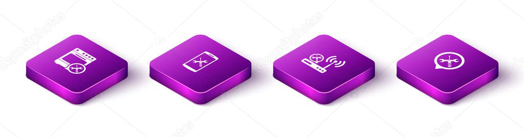 Set Isometric Oven service, Smartphone, Router wi-fi and Location icon. Vector.