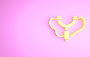 Sarı Sapan simgesi pembe arkaplanda izole edildi. Minimalizm kavramı. 3d illüstrasyon 3B canlandırma