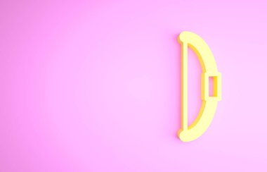 Sarı Bow simgesi pembe arkaplanda izole edildi. Minimalizm kavramı. 3d illüstrasyon 3B canlandırma