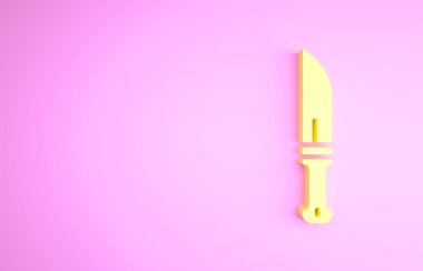 Sarı Avcı bıçak ikonu pembe arka planda izole edildi. Ordu bıçağı. Minimalizm kavramı. 3d illüstrasyon 3B canlandırma