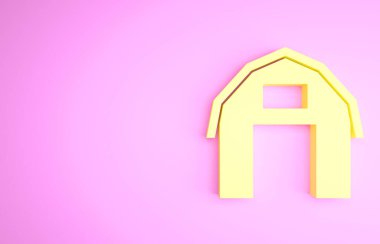 Sarı Çiftlik Evi simgesi pembe arka planda izole edilmiş. Minimalizm kavramı. 3d illüstrasyon 3B canlandırma