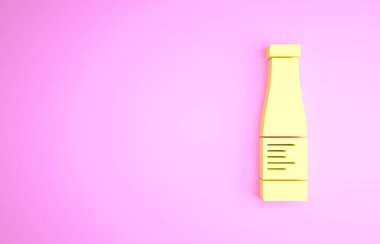Sarı sos şişesi ikonu pembe arka planda izole edilmiş. Ketçap, hardal ve fast food için soslu mayonez şişeleri. Minimalizm kavramı. 3d illüstrasyon 3B canlandırma
