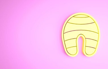 Pembe arka planda izole edilmiş sarı balık biftek ikonu. Minimalizm kavramı. 3d illüstrasyon 3B canlandırma