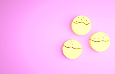 Sarı Takoyaki simgesi pembe arka planda izole edildi. Japon sokak yemeği. Minimalizm kavramı. 3d illüstrasyon 3B canlandırma
