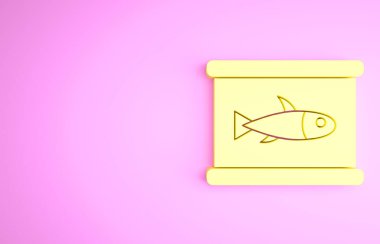 Sarı balık konservesi ikonu pembe arka planda izole edilmiş. Minimalizm kavramı. 3d illüstrasyon 3B canlandırma