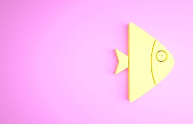 Sarı Balık simgesi pembe arka planda izole edildi. Minimalizm kavramı. 3d illüstrasyon 3B canlandırma