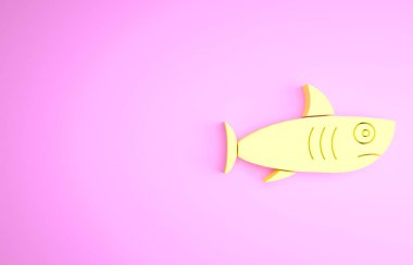 Sarı Köpekbalığı simgesi pembe arkaplanda izole edildi. Minimalizm kavramı. 3d illüstrasyon 3B canlandırma