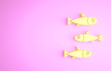 Sarı Balıklar simgesi pembe arka planda izole edildi. Minimalizm kavramı. 3d illüstrasyon 3B canlandırma