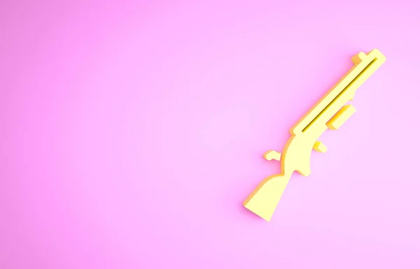 Icona fucile giallo isolato su sfondo rosa. Pistola da caccia. Concetto minimalista. Illustrazione 3d rendering 3D — Foto Stock