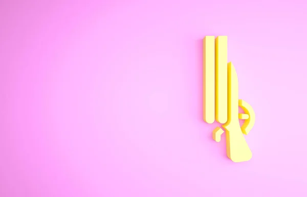 Icono de la escopeta amarilla aislado sobre fondo rosa. Pistola de caza. Concepto minimalista. 3D ilustración 3D render —  Fotos de Stock