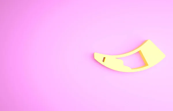 Icono de cuerno de caza amarillo aislado sobre fondo rosa. Concepto minimalista. 3D ilustración 3D render —  Fotos de Stock