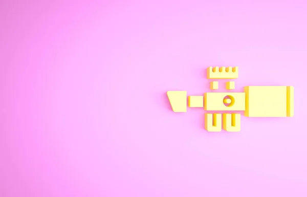Sárga mesterlövész optikai látvány ikon elszigetelt rózsaszín háttér. Mesterlövész távcső célkeresztben. Minimalizmus koncepció. 3d illusztráció 3D render — Stock Fotó