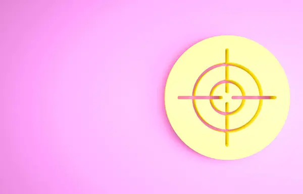Желтый спортивный значок Target на розовом фоне. Чистая цель с номерами для стрельбища или стрельбы. Концепция минимализма. 3D-рендеринг — стоковое фото