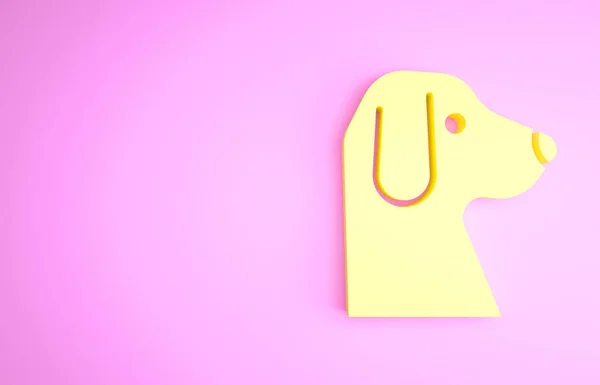 Yellow Dog ikon elszigetelt rózsaszín háttér. Minimalizmus koncepció. 3d illusztráció 3D render — Stock Fotó