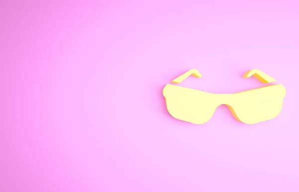 Ikona żółtych okularów izolowana na różowym tle. Symbol szkieł do okularów. Koncepcja minimalizmu. Ilustracja 3D 3D renderowania — Zdjęcie stockowe