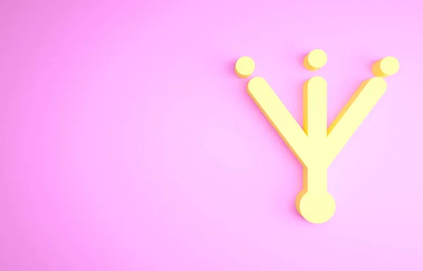 Icono de huella de pájaro amarillo aislado sobre fondo rosa. Pie animal. Concepto minimalista. 3D ilustración 3D render — Foto de Stock