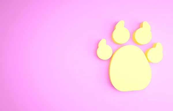 Yellow Paw print icon isolated on pink background. Dog or cat paw print. Animal track. Minimalism concept. 3d illustration 3D render