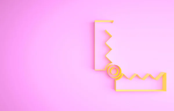 Sárga Csapda vadászat ikon elszigetelt rózsaszín alapon. Minimalizmus koncepció. 3d illusztráció 3D render — Stock Fotó
