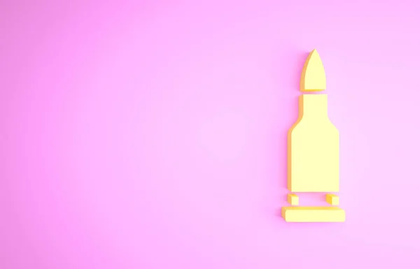 Піктограма Жовта куля ізольована на рожевому фоні. Концепція мінімалізму. 3D ілюстрація 3D рендеринга — стокове фото