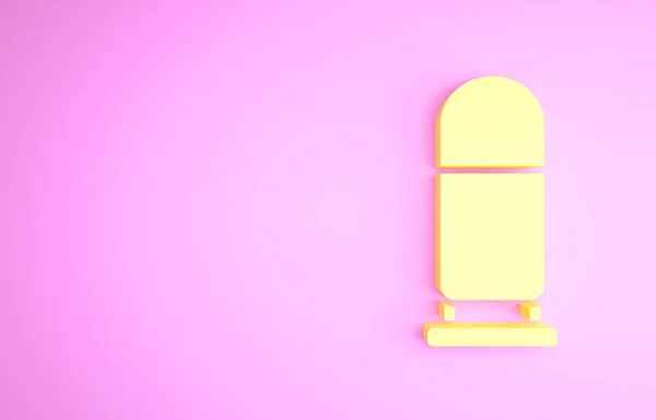 Κίτρινη Σφαίρα απομονωμένη σε ροζ φόντο. Μινιμαλιστική έννοια. 3d απεικόνιση 3D καθιστούν — Φωτογραφία Αρχείου