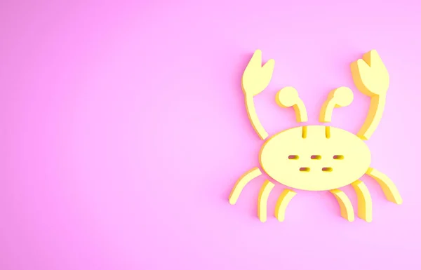 Gelbe Krabbe Symbol isoliert auf rosa Hintergrund. Minimalismus-Konzept. 3D Illustration 3D Renderer — Stockfoto