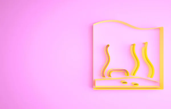 Žlutá ikona akvária izolované na růžovém pozadí. Akvárium pro domácí mazlíčky. Minimalismus. 3D ilustrace 3D vykreslení — Stock fotografie