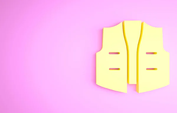 Żółta ikona kurtki wędkarskiej izolowana na różowym tle. Kamizelka rybacka. Koncepcja minimalizmu. Ilustracja 3D 3D renderowania — Zdjęcie stockowe