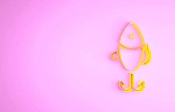 Amarillo icono de señuelo de pesca aislado sobre fondo rosa. Aparejos de pesca. Concepto minimalista. 3D ilustración 3D render — Foto de Stock