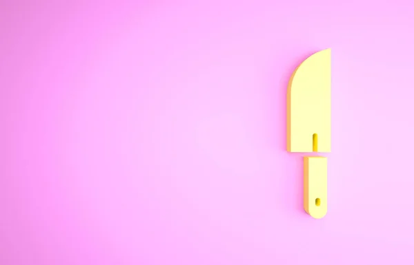 Yellow Knife icon isolated on pink background. Cutlery symbol. Minimalism concept. 3d illustration 3D render — Stock Photo, Image