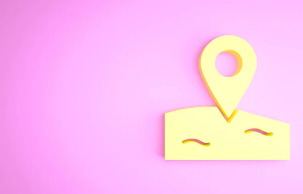 Gelbe Ortsangler-Ikone auf rosa Hintergrund. Fischerort. Minimalismus-Konzept. 3D Illustration 3D Renderer — Stockfoto