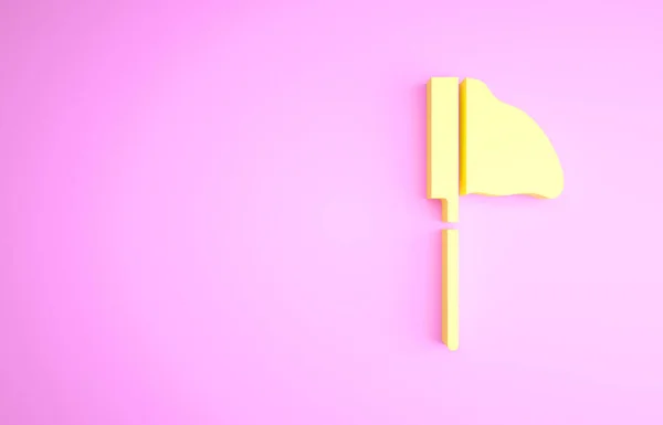 Rede de pesca amarela com ícone de peixe isolado no fundo rosa. Conceito de minimalismo. 3D ilustração 3D render — Fotografia de Stock