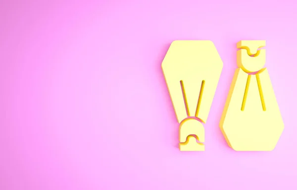 Pinne in gomma gialla per icona del nuoto isolate su sfondo rosa. Attrezzature subacquee. Sport estremi. Attrezzature sportive. Concetto minimalista. Illustrazione 3d rendering 3D — Foto Stock