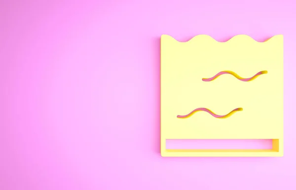 Icono del acuario amarillo aislado sobre fondo rosa. Acuario para el hogar y mascotas. Concepto minimalista. 3D ilustración 3D render — Foto de Stock
