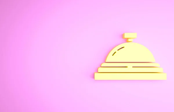 Yellow Hotel service bell icon isolated on pink background. Reception bell. Minimalism concept. 3d illustration 3D render — Stock Photo, Image