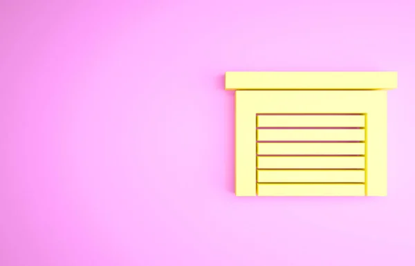 Žlutá ikona garáže izolované na růžovém pozadí. Minimalismus. 3D ilustrace 3D vykreslení — Stock fotografie