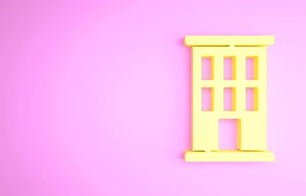 Иконка желтого дома выделена на розовом фоне. Домашний символ Концепция минимализма. 3D-рендеринг — стоковое фото