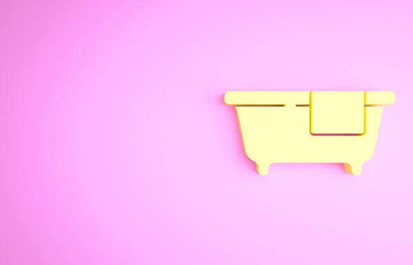 Gelbes Badewannen-Symbol isoliert auf rosa Hintergrund. Minimalismus-Konzept. 3D Illustration 3D Renderer — Stockfoto