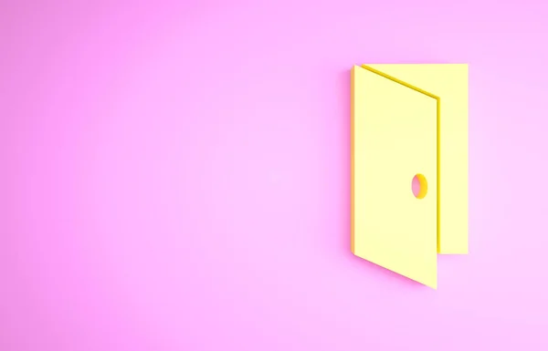 Ícone de porta fechada amarelo isolado no fundo rosa. Conceito de minimalismo. 3D ilustração 3D render — Fotografia de Stock