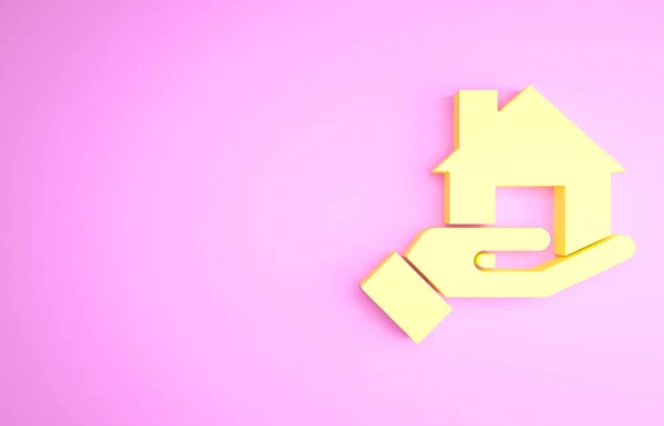 Ícone amarelo do corretor de imóveis isolado no fundo rosa. A comprar casa. Conceito de minimalismo. 3D ilustração 3D render — Fotografia de Stock