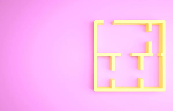 Gelbes Haus Plan-Symbol isoliert auf rosa Hintergrund. Minimalismus-Konzept. 3D Illustration 3D Renderer — Stockfoto
