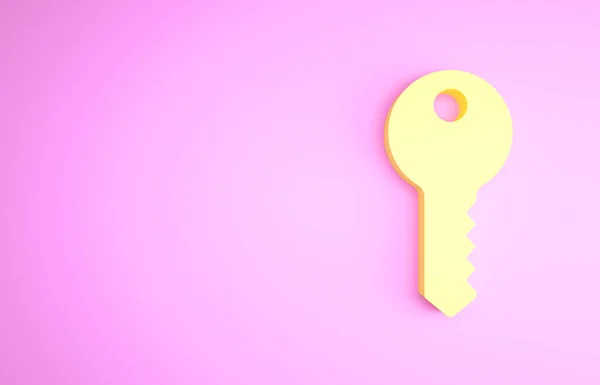 Yellow House key icon isolated on pink background. Minimalism concept. 3d illustration 3D render — Stock Photo, Image