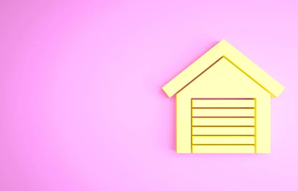 Żółta ikona garażu odizolowana na różowym tle. Koncepcja minimalizmu. Ilustracja 3D 3D renderowania — Zdjęcie stockowe