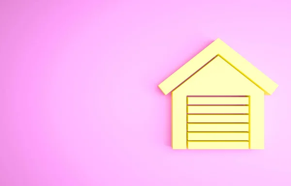 Icono Garaje amarillo aislado sobre fondo rosa. Concepto minimalista. 3D ilustración 3D render — Foto de Stock