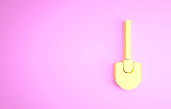 Κίτρινα φτυάρια απομονώνονται σε ροζ φόντο. Εργαλείο κηπουρικής. Εργαλείο για κηπουρική, γεωργία, γεωργία. Μινιμαλιστική έννοια. 3d απεικόνιση 3D καθιστούν — Φωτογραφία Αρχείου
