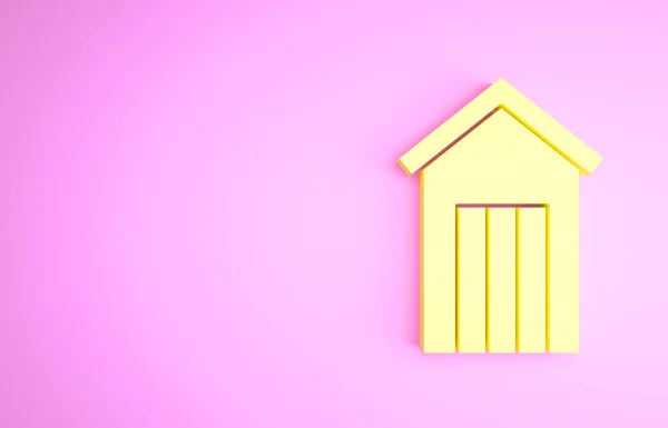 Иконка уличного туалета желтого Вудена выделена на розовом фоне. Концепция минимализма. 3D-рендеринг — стоковое фото